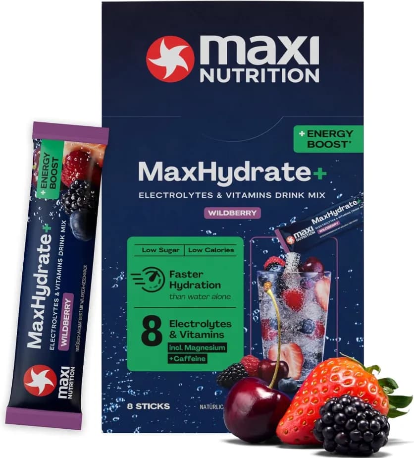 Maxi Nutrition MaxHydrate+ Energy Boost ელექტროლიტები, ტყის კენკრა - Maxi Nutrition | FitShop.ge
