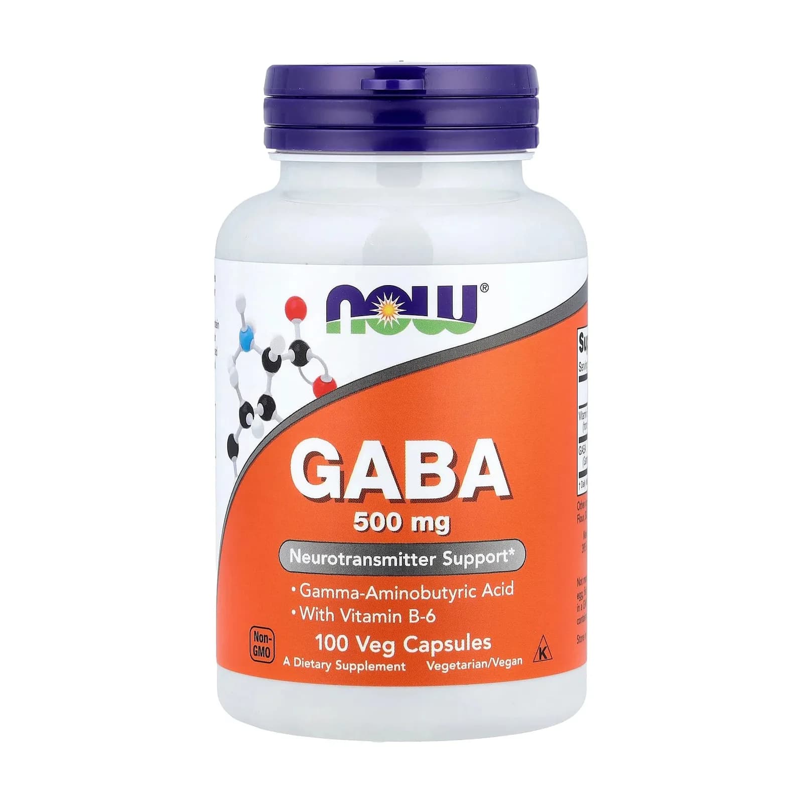 NOW Foods GABA 500 მგ, 100 ვეგეტარიანული კაფსულა - NOW Foods | FitShop.ge