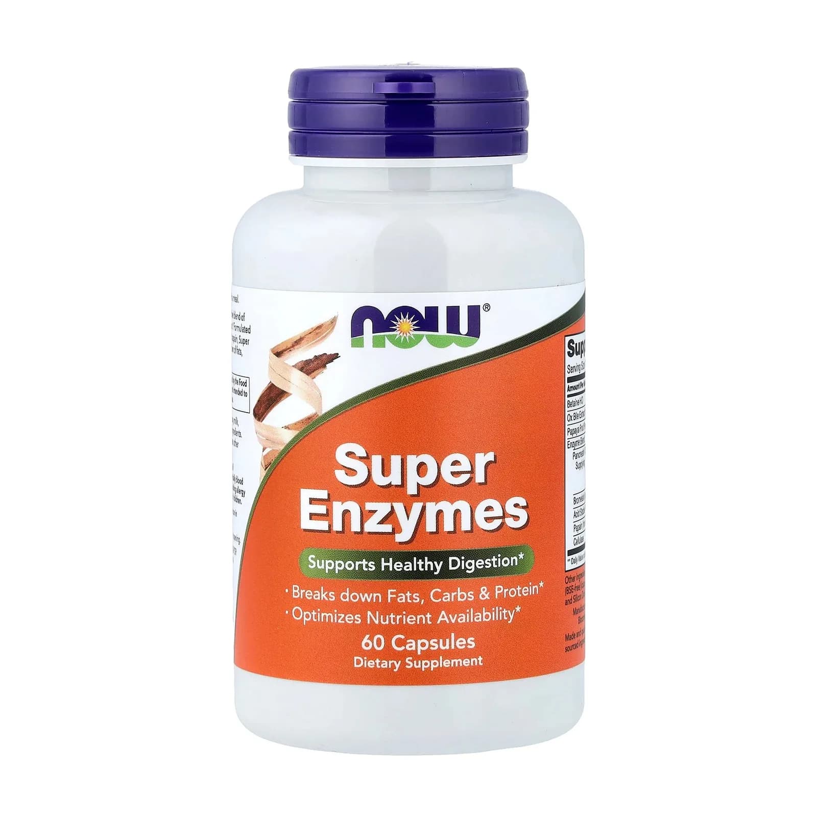 NOW Foods Super Enzymes საჭმლის მომნელებელი ფერმენტები, 60 კაფსულა, NOW Foods
