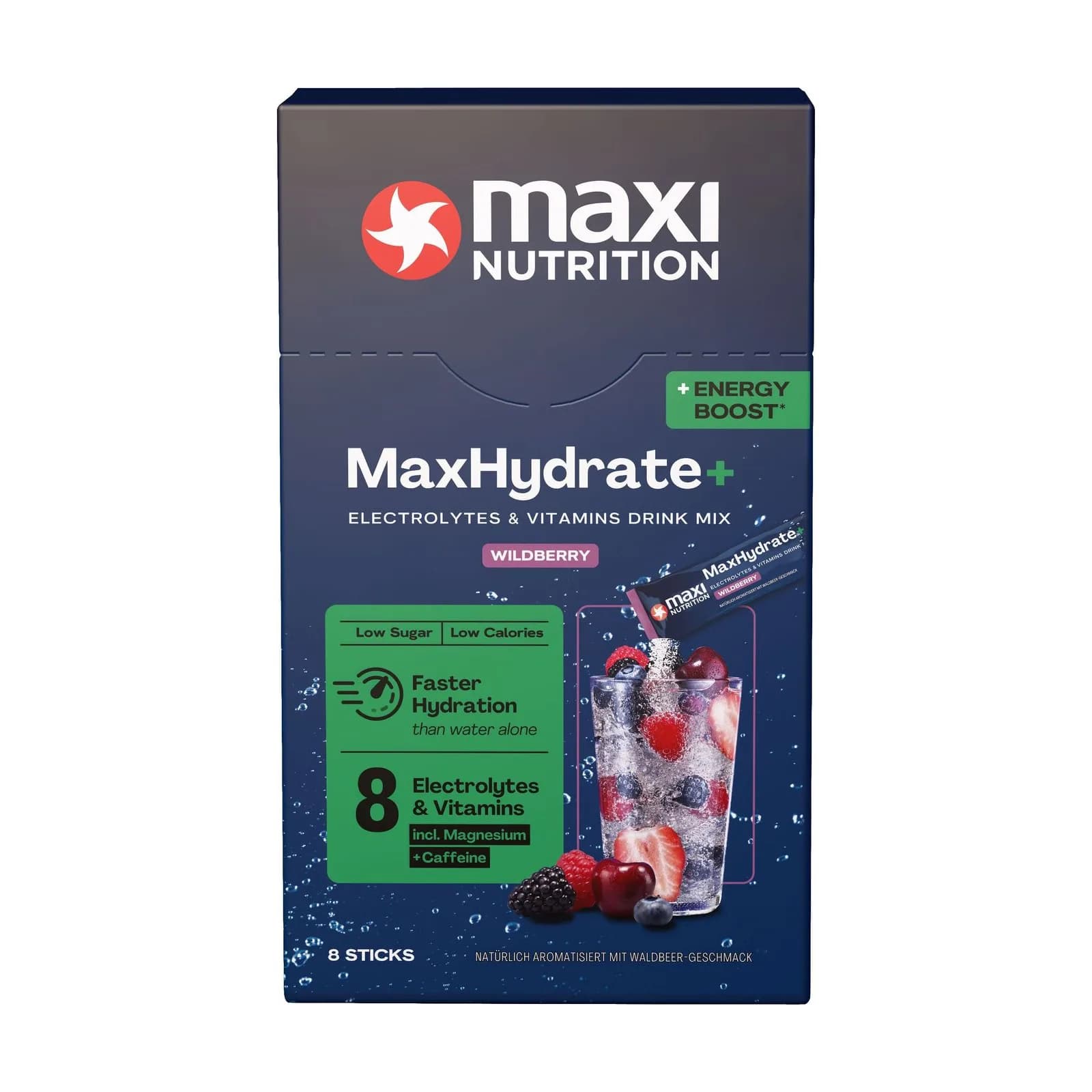 Maxi Nutrition MaxHydrate+ Energy Boost ელექტროლიტები, ტყის კენკრა - Maxi Nutrition | FitShop.ge